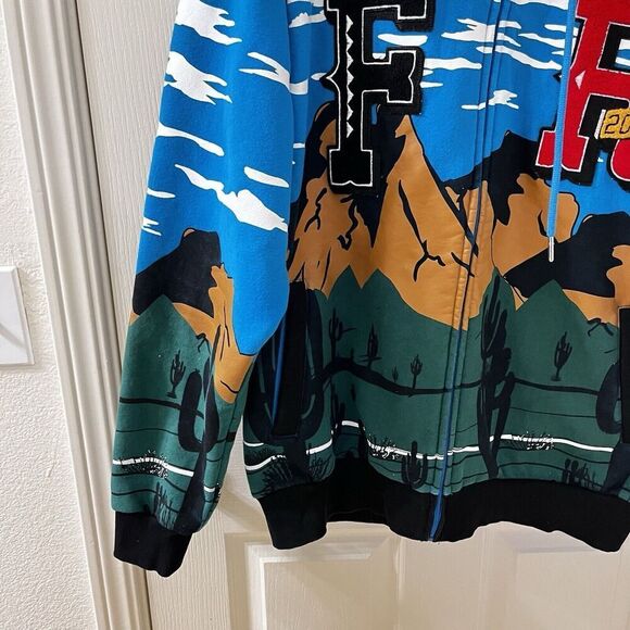 First Row Graphic Mountain Hoodie Full Zip Embroidered Applique Men's Size Large - Picture 7 of 16